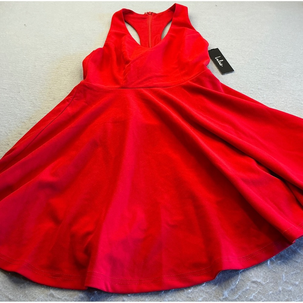 Lulus Red Racerback Skater Dress Fit and Flare Sleeveless Size S NWT